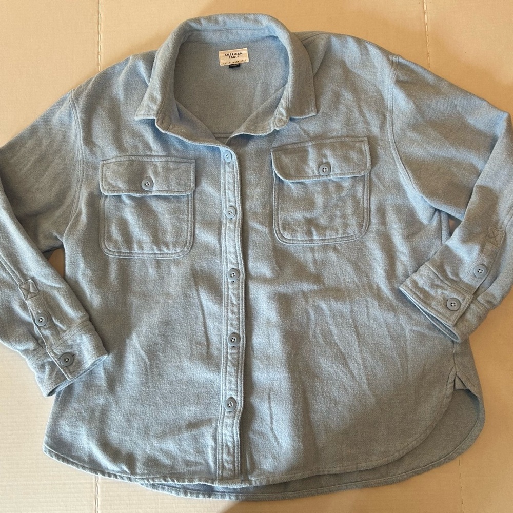 American Eagle Shirt Jacket Button Up Light Blue Size XL